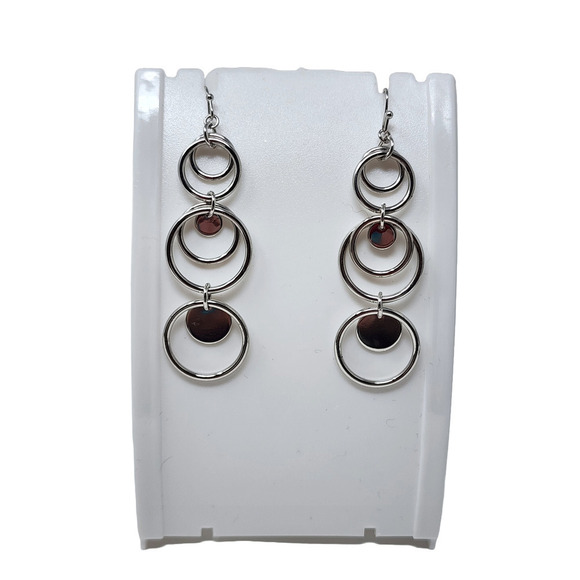 Lia Sophia Shiny Silver Dangle Drop Circle Earrings "Reflection" - Picture 3 of 8